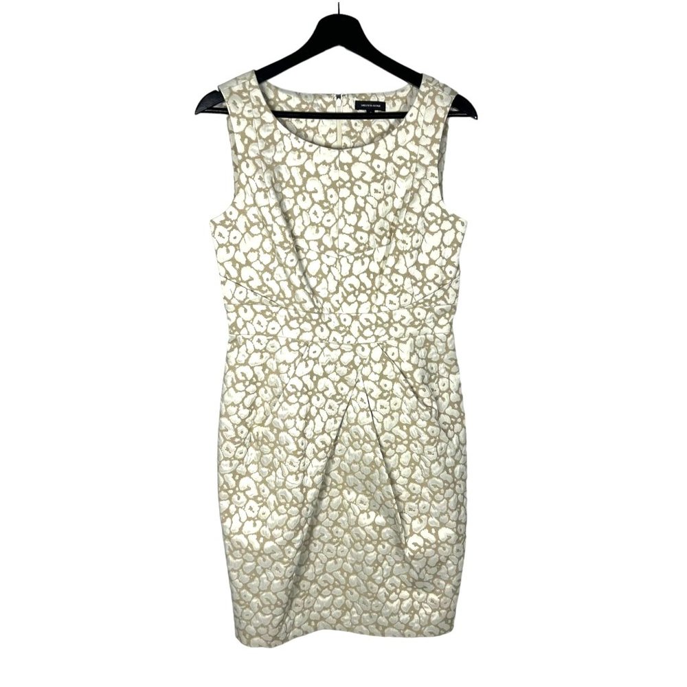 Saks Fifth Avenue Cream Tan Animal Print Sleeveless Sheath Knee Length Dress 6